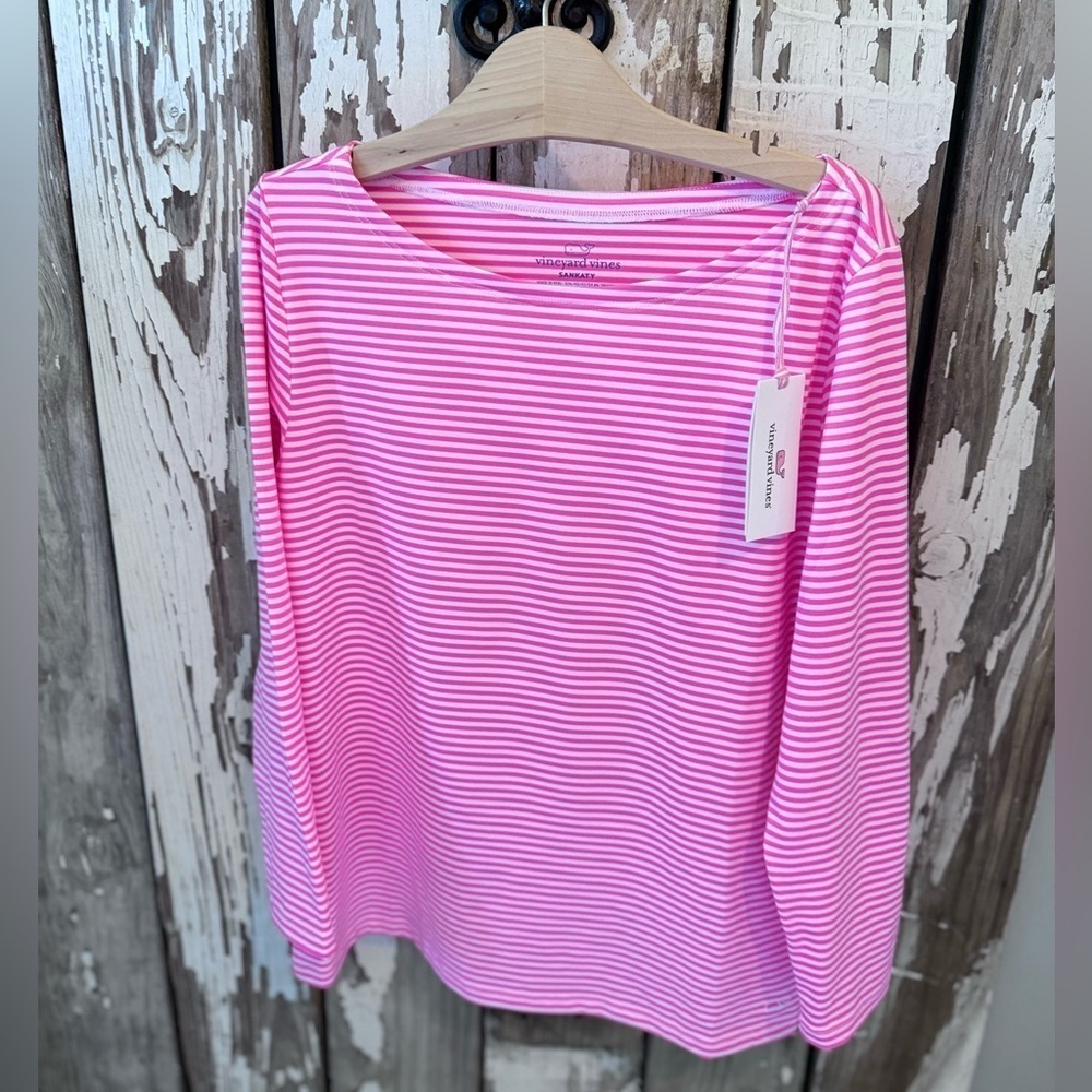 Vineyard Vine Striped Sankaty Boatneck top NWT Malibu Pink size small - Picture 4 of 9
